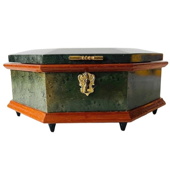 Image 1 of Carillon vintage MAPSA portagioie in legno intarsiato con fiori verdi Sorrento anni '60