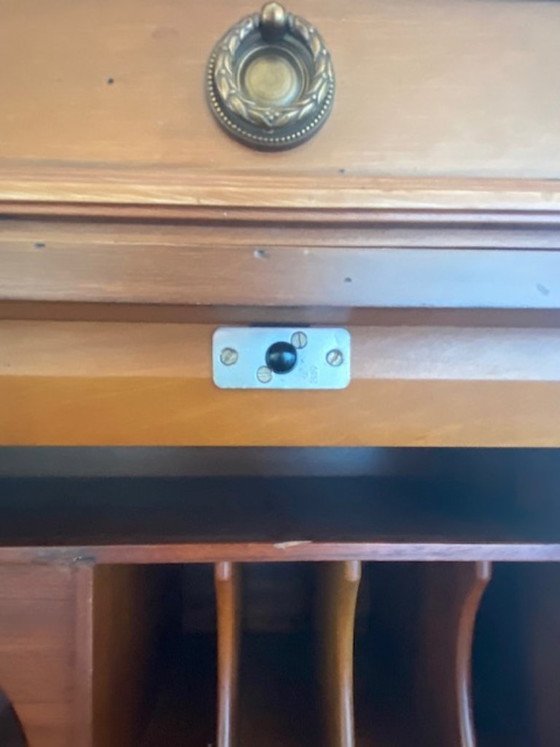 Antique cherry wood secretaire with leather writing surface, Desk, Brown, Vintage (photo 7 of 7)
