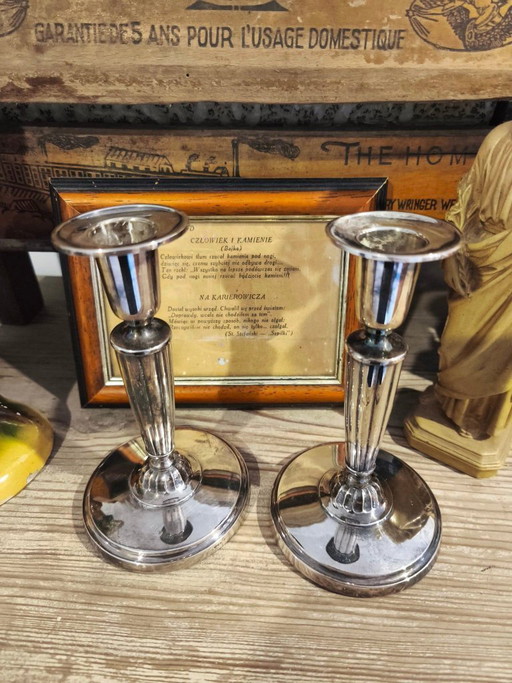 Silver Candlesticks, Pair.