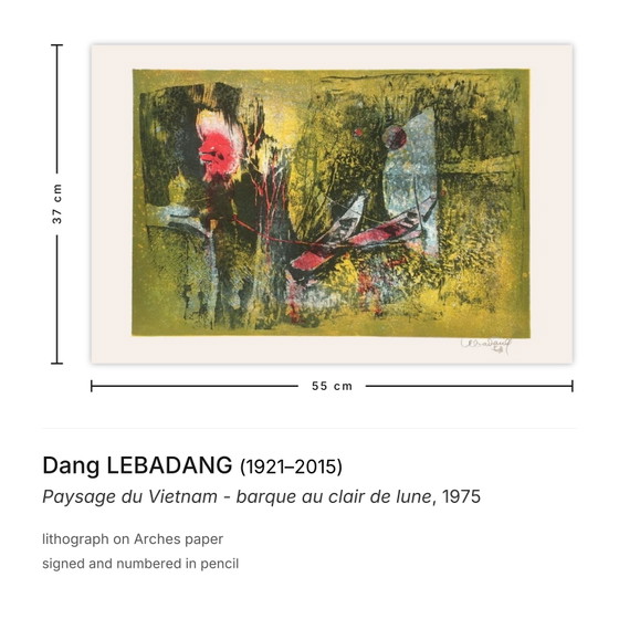 Dang Lebadang Lithographie Signée Paysage Du Vietnam - Barque Au Clair De Lune 197 (photo 3 of 5)