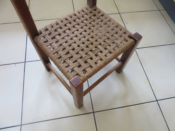 Image 1 of Vintage Child's Chair Dark Wood Woven Seat