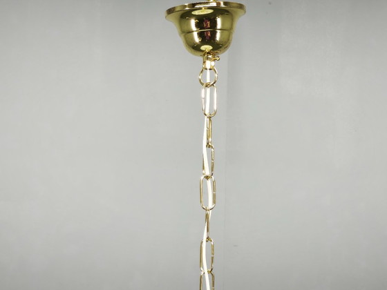 Lámpara colgante de cristal de Murano italiano de los años 70 con diseño de remolino y latón (photo 5 of 11)