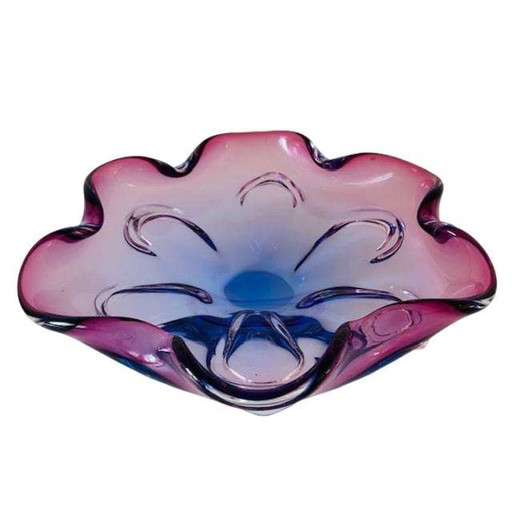 Vintage Sommerso XL glass bowl Josef Hospodka Chřibská Sklo blue purple 1950's