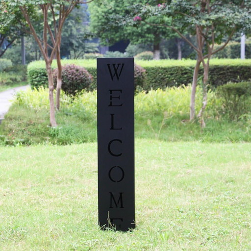 WilTec Colonne pour Plantes Design - 100 x 20 x 20 cm - Couleur Noire - avec Motif Welcome - Pot de Fleur pour Décoration Jardin