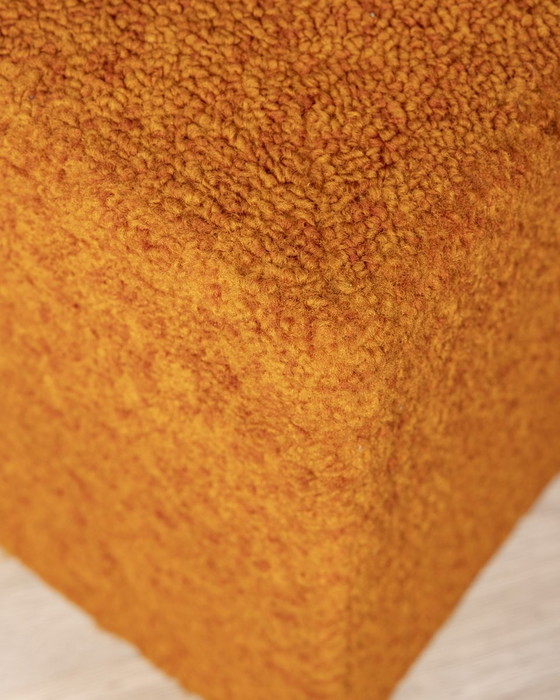 Image 1 of Pair of vintage 80s orange fabric poufs Italian design 