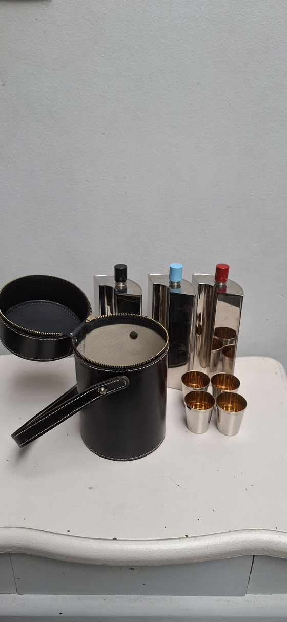 Image 1 of Vintage German Art Deco Travel Bar 3 bottles + 4 shots