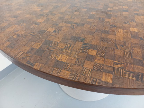 Image 1 of Vintage Round Tulip Dining Table by Dieter Wackerlin in Knoll Style from the 60s-70s in Wood Mosaic and Cast Aluminum
