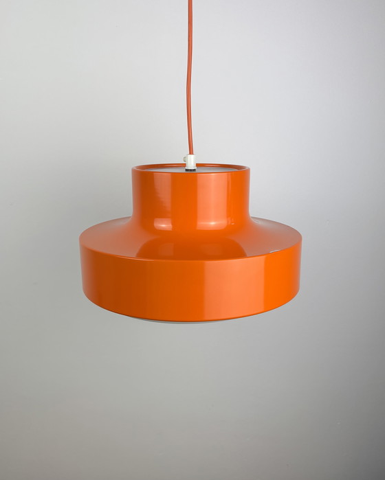 Image 1 of Oranje vintage lamp, Deense minimalistische hanglamp, ruimtetijdperk, metaal, kunststof, jaren 70, midden van de eeuw, UFO, Scan