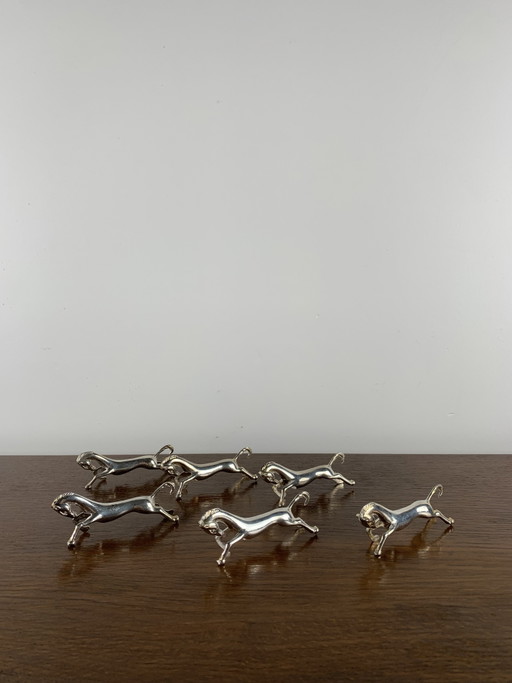 Juego de 6 portacuchillos antiguos de caballo