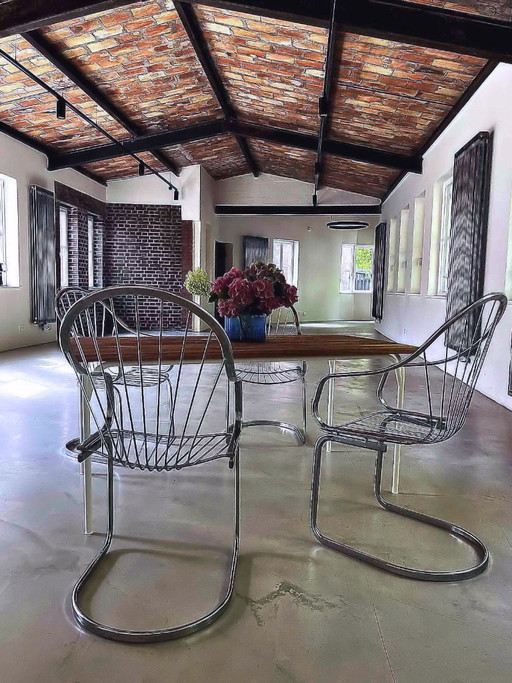 4 cantilever chrome chairs by Rinaldi for Rima, chrome chairs from the 1970s
