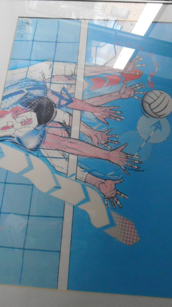 Image 1 of Rudiger Eschert - 1985- Volleyball- Signé- système d'accrochage