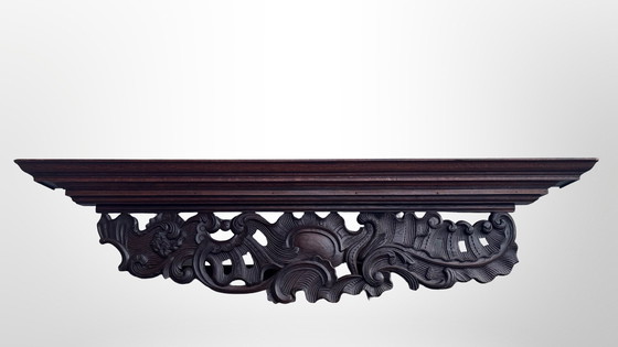 Image 1 of Estantería de pared de madera grande unidad de pared de madera tallada