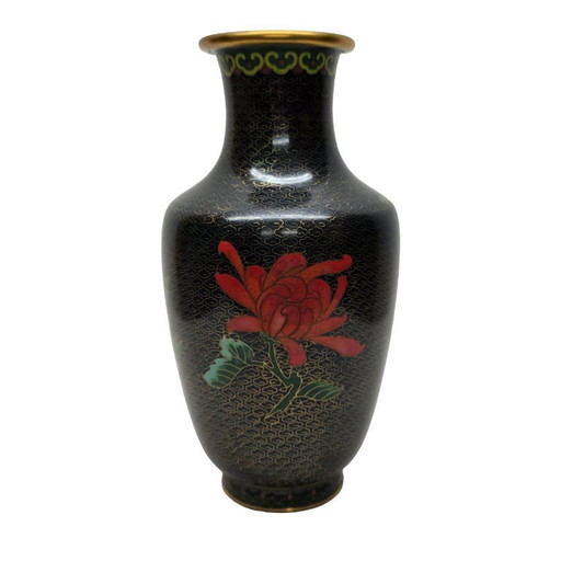 Gran jarrón cloisonné negro vintage