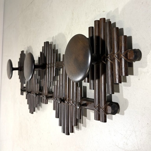 Rattan wall coat rack 1970's