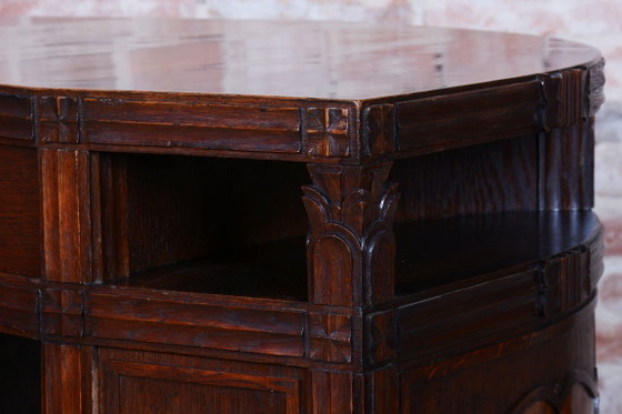Restored Cubistic Writing Desk, Oak, Walnut, Revived Polish, Czech, 1910s – Metal, Wood (photo 20 of 21)