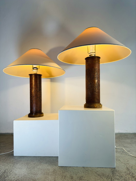 Image 1 of LAMPADE DA TAVOLO IN PELLE UNICHE DI ANGEL PAZMINO, ECUADOR, CIRCA ANNI 70