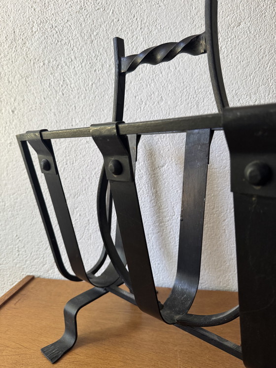 Image 1 of 50s Brutalist wrought-iron magazine rack