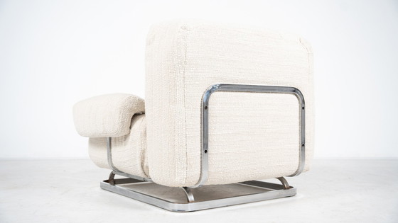 Image 1 of Mid Century Modern Paar Fauteuils, Chroom en Boucle Stof