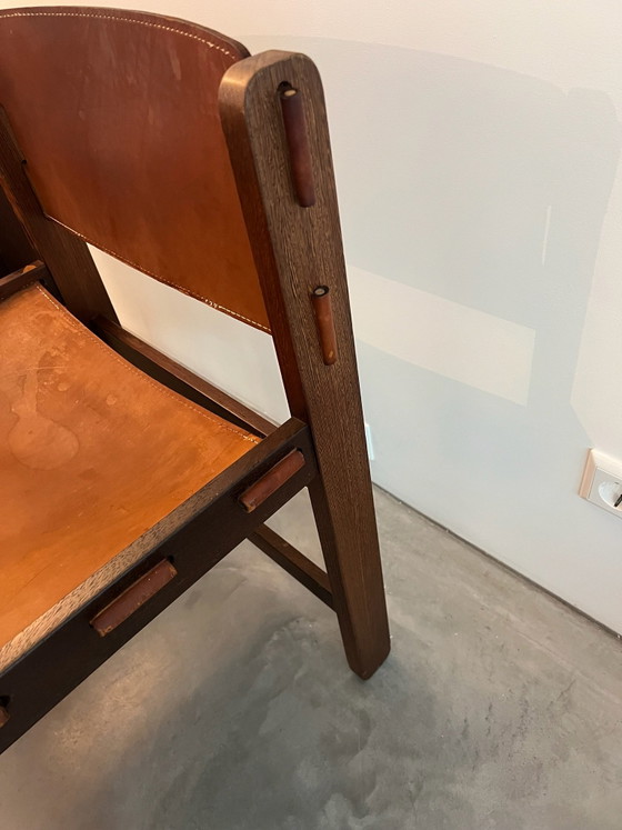 Set van 4 vintage brutalist eetkamerstoelen – Hout, Leer (photo 7 of 9)