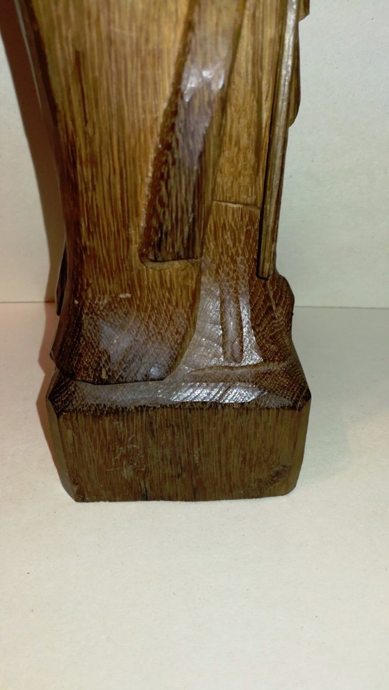 Image 1 of Statuette Religieuse Rétro Vintage en Bois Sculpté l'Abbé St Méen / 50's  