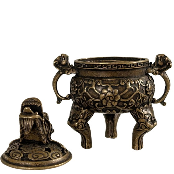 Brûle-encens Dragon Miniature Chinois en Bronze (Ding) – Objets déco (photo 9 of 10)