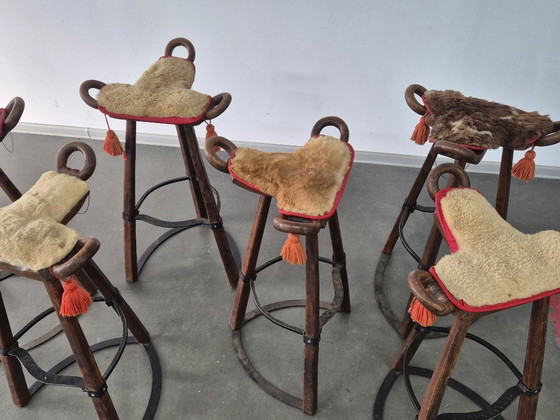 Image 1 of Vintage Brutalist Marbella Stools attributed to Sergio Rodrigues, 1970s, Set of 6