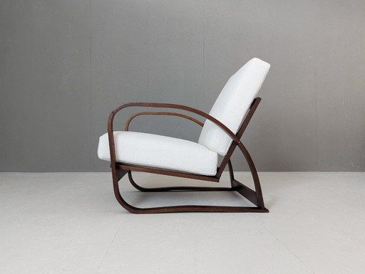 Jindřich Halabala Adjustable H 70 Lounge Armchair in Cream Bouclé, 1930s