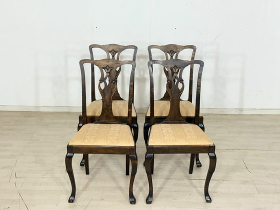 Image 1 of Set di 5 sedie Chippendale antiche / sedie da pranzo in pregiato mogano/noce, circa 1900