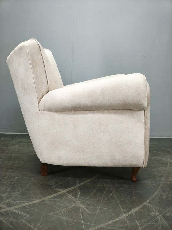 Image 1 of Italian Lounge Armchair in Beech Wood, Newly Upholstered, 1950s