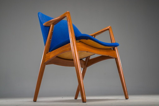 Fauteuil en bleu et teck par Alf Svensson pour Dux, 1960s