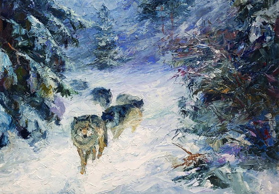 Image 1 of Wolf Pack In The Winter Forest