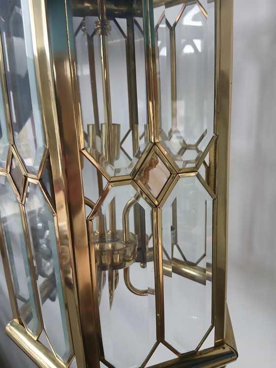 Image 1 of Enorme lanterna a sospensione Lustre Française in vetro Biseauté e Laiton Poli