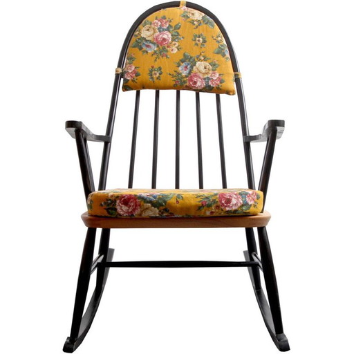 Sedia a dondolo vintage in stile scandinavo degli anni '50