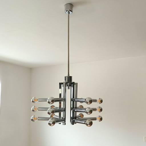 Vintage chrome sputnik/orbit chandelier with 18 light points - Sciolari for Cosack