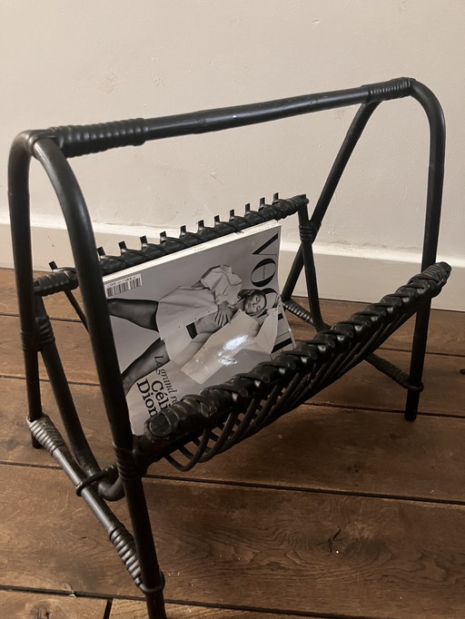 Vintage rotan tijdschriftenrek / lectuurmand