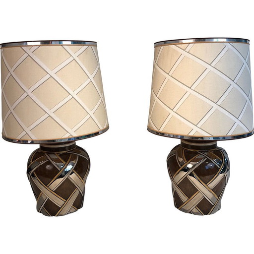 Pair of vintage ceramic lamps, France 1970s