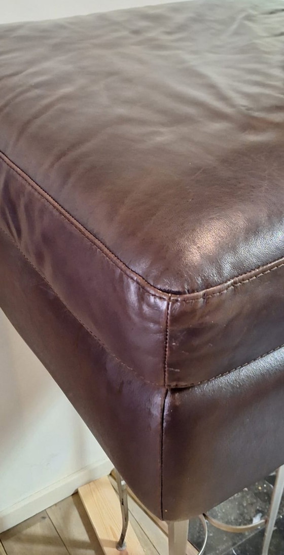 Image 1 of Full Leather Pouf With Storage Compartment