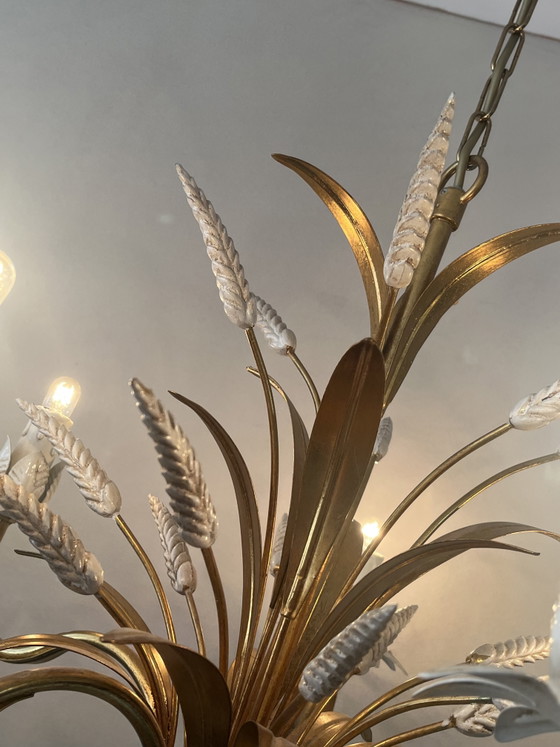 Image 1 of Vintage original design Hans Kögl chandelier pendant lamp gold wheat ears Coco Chanel style