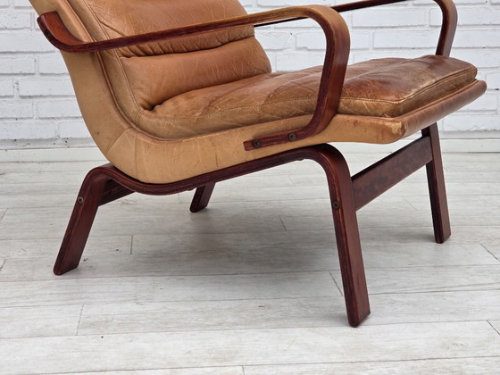 Jaren 70, Scandinavische Hoge Rug Fauteuil, Meubelleer, Gebogen Hout – Canvas (photo 17 of 20)