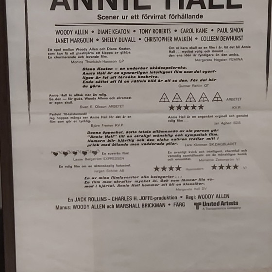 Image 1 of Originele Zweedse filmposter Annie Hall met Woody Allen, Diane Keaton, Tony Robert, Shelly Duval 1977