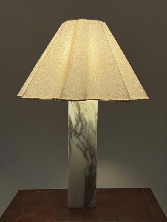 Image 1 of Vintage marble table lamp with linen shade
