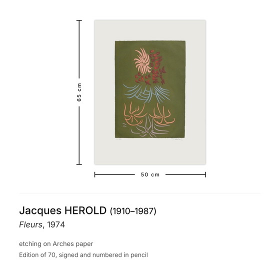 Eau-forte signée Jacques Herold Fleurs 1974 – Lithographies et sérigraphies, Paper (photo 3 of 5)