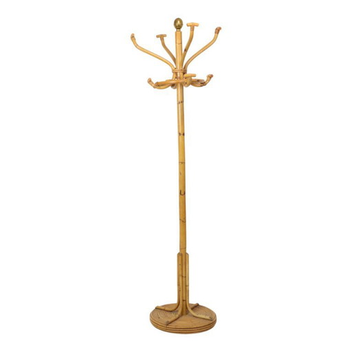 Rare Standing Coat Rack Rattan Brass