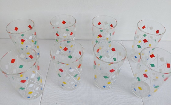 Set of 8 Vintage 'Harlequin'/Diamond Ferrero Nutella Glasses, Fidenza Vetraria – Ferrero - Nutella (photo 2 of 10)