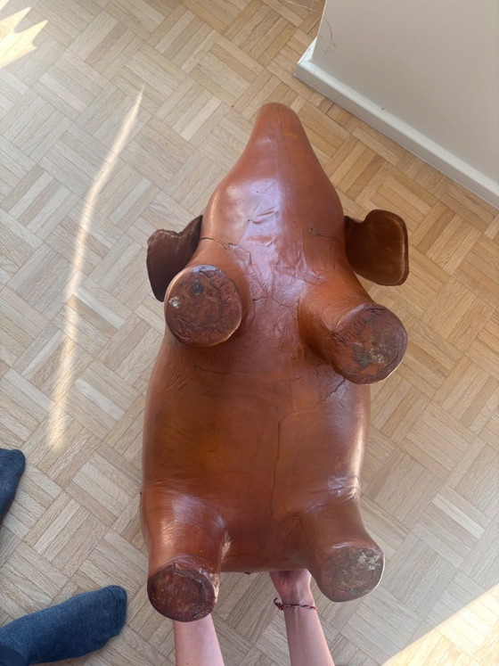 Image 1 of Poggiapiedi originale Dimitri Omersa Elephant in pelle Havana, modello grande, anni '70