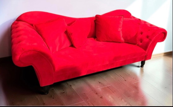Ensemble de canapés Chesterfield de luxe en velours rouge – Canapés 3 places, Textile (photo 6 of 7)