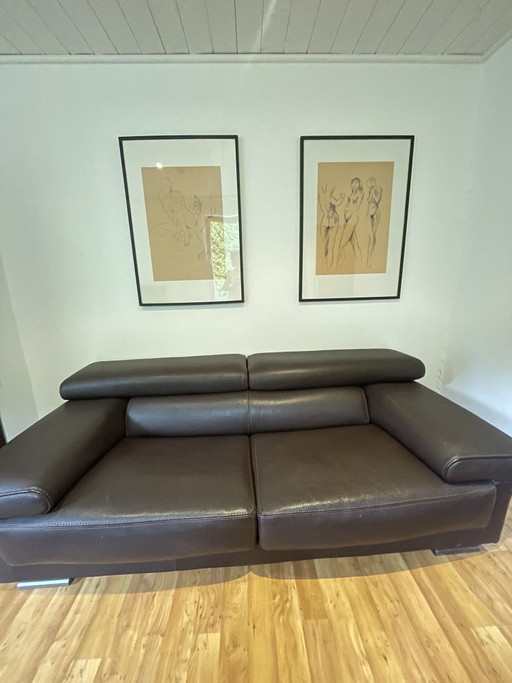 Roche Bobois | Designer leather sofa | Dark brown genuine leather | 220 cm – 3 5 zitsbanken