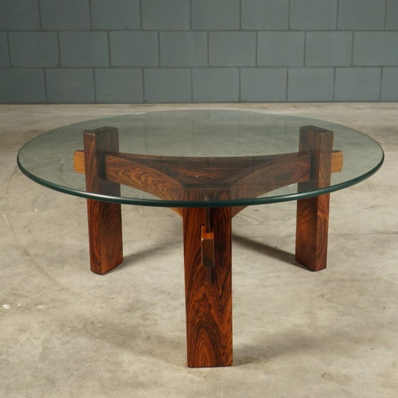 Vintage Brutalist coffee table – rosewood – 1970s – Glass (photo 11 of 12)
