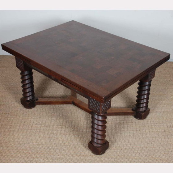 Image 1 of Oak dining table, Breton work from the 1940s