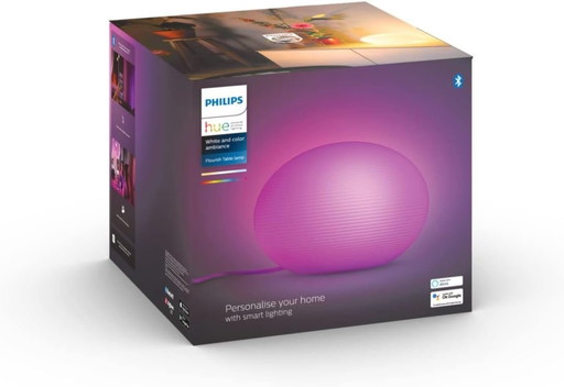 Philips Hue White & Color Ambiance FLOURISH Lampe à poser 9.5W - Bluetooth - Blanc, fonctionne avec Alexa, Google Assistant et A